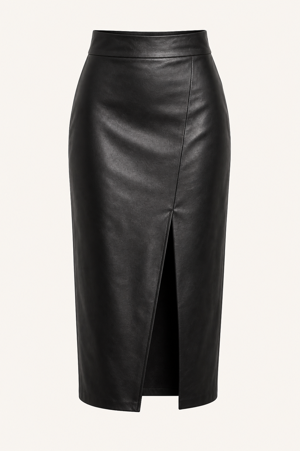 Jupe midi cuir nappa noire fendue