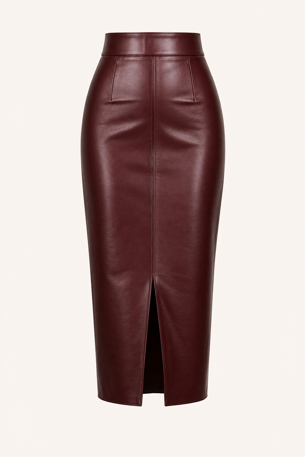 Jupe midi cuir bordeaux crayon