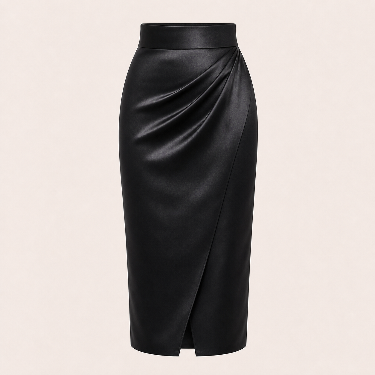 Jupe crayon satin epais noir drape