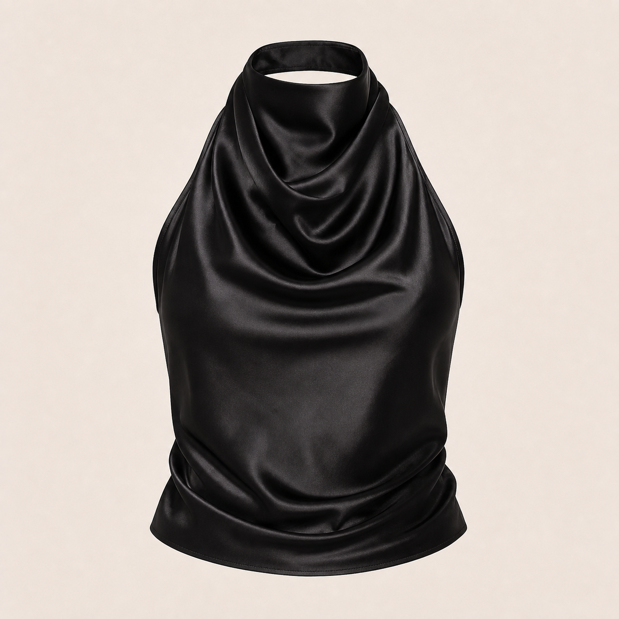 Top halter satin drapé noir