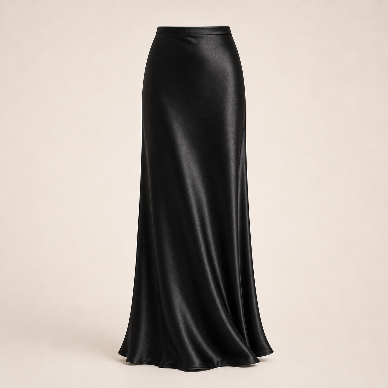 Jupe maxi satin noir biais