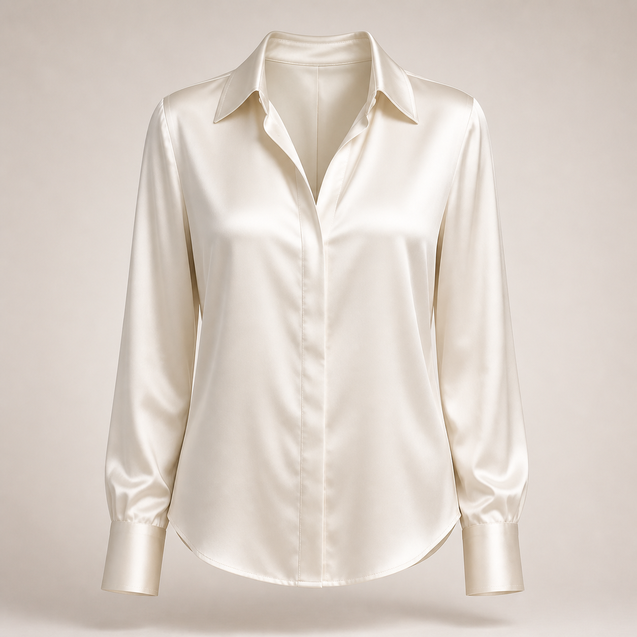 Blouse bureau satin ivoire col ouvert