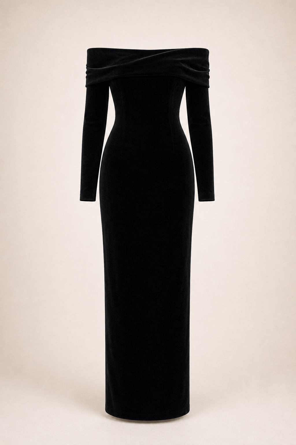 Robe colonne velours noir épaules nues