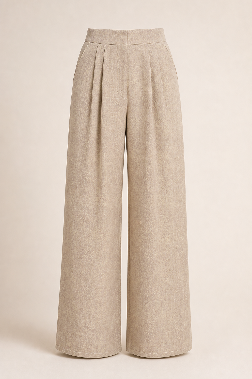 Pantalon large lin tailleur beige avoine
