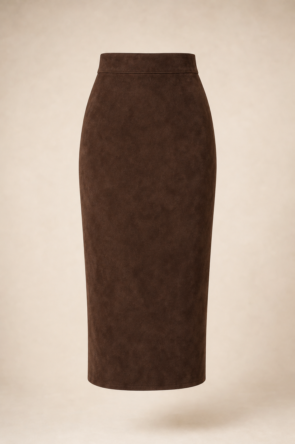 Jupe crayon midi suède chocolat sans fente