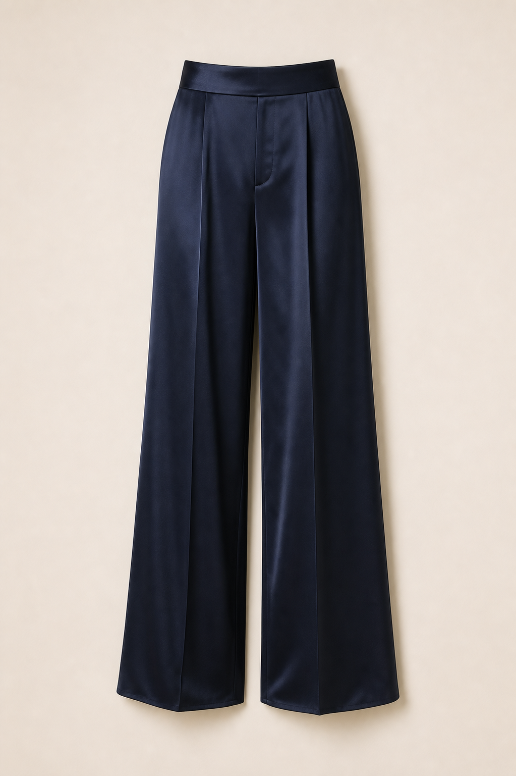 Pantalon large satin navy fluide