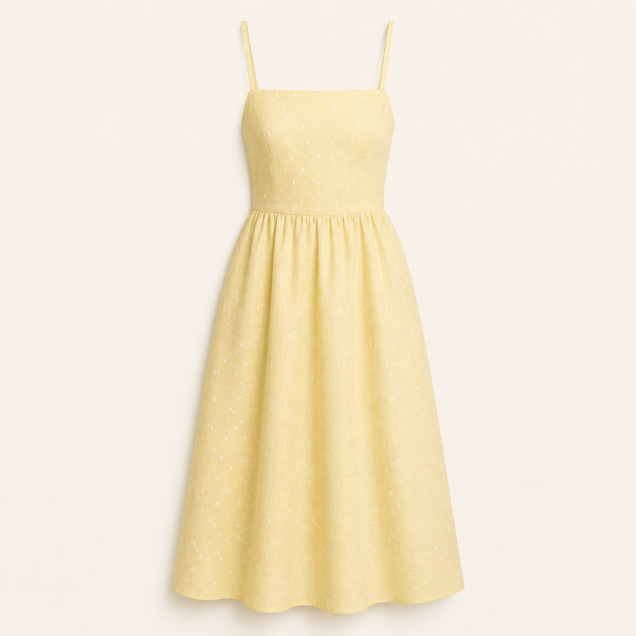 Robe midi lin jaune butter pois ivoire