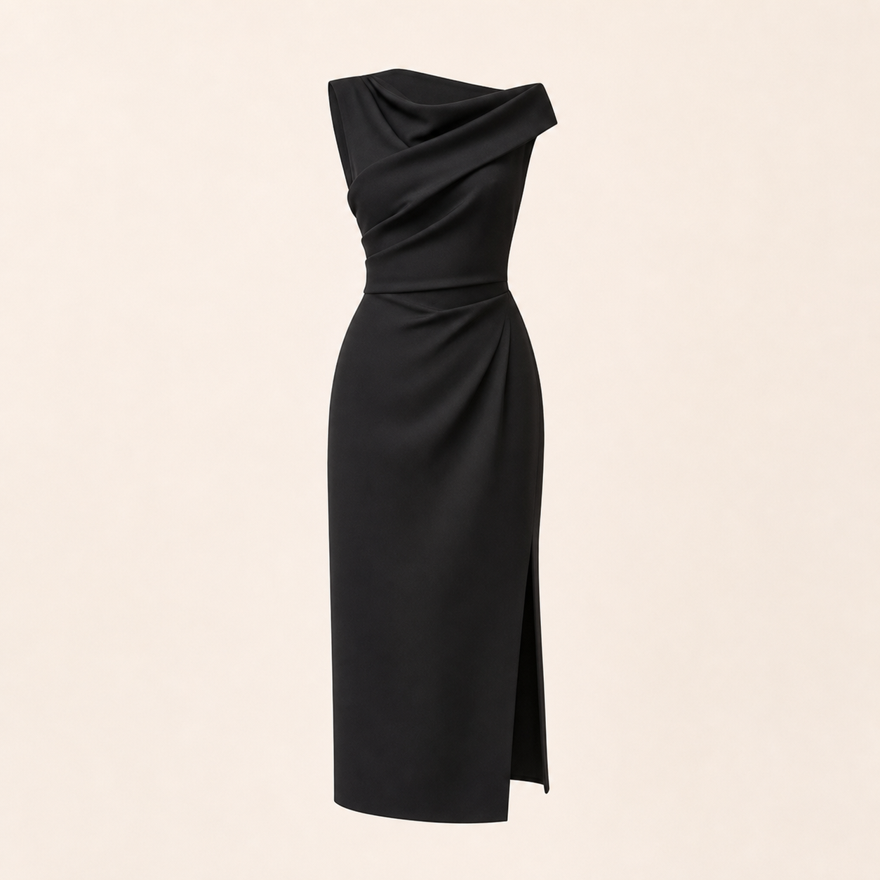 Robe cocktail cady soie noir drapé architectural