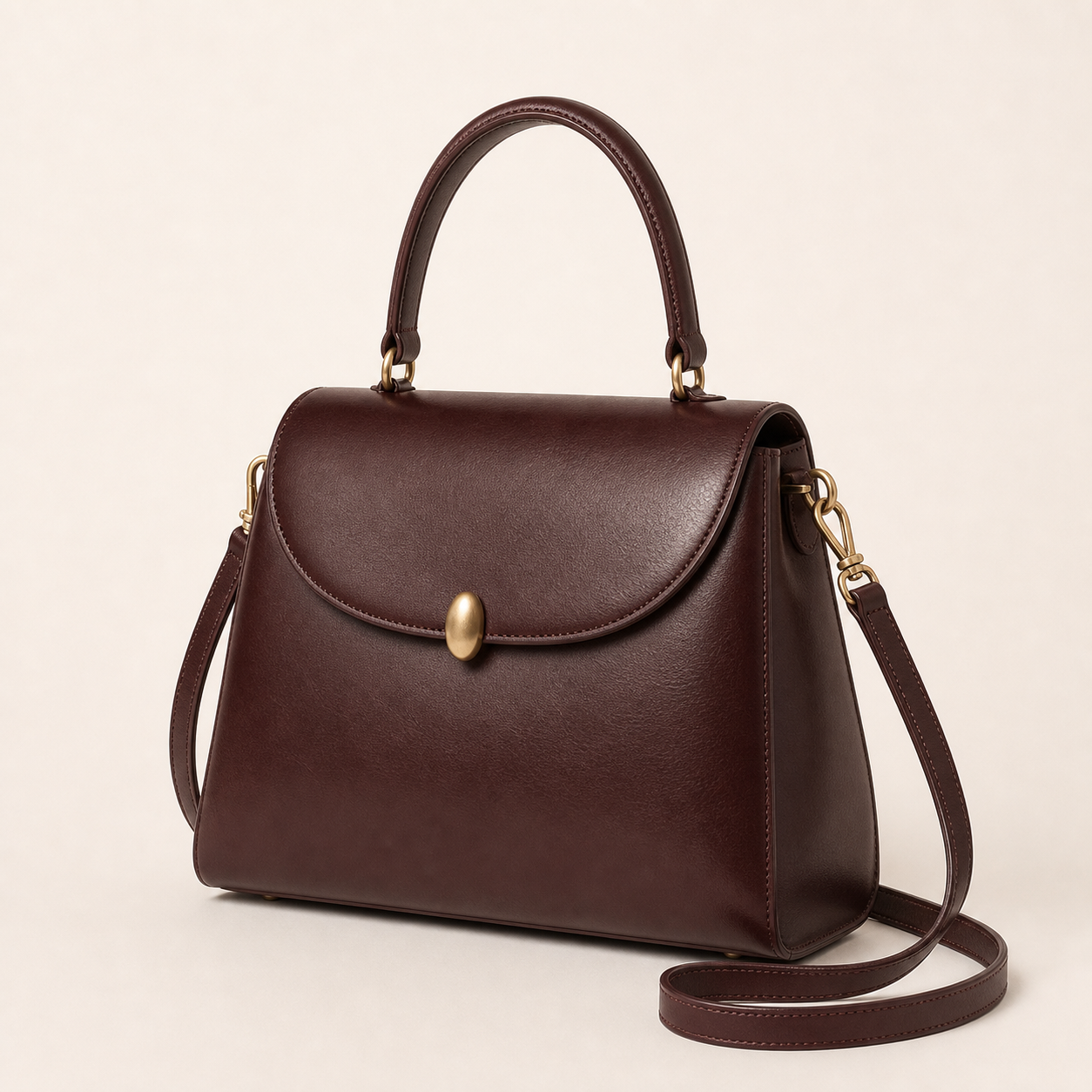Sac top-handle cuir acajou forme originale