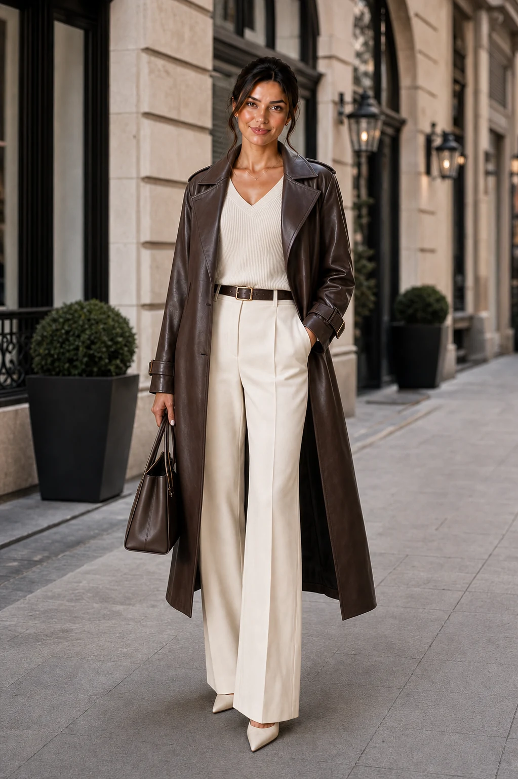 Variation trench chocolat et tailoring clair pour montrer la force de la pièce.